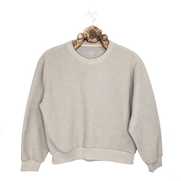 Everlane Sweatshirt Sherpa Pullover Crew Neck Greige Grey Beige Fleece Medium - Picture 1 of 7